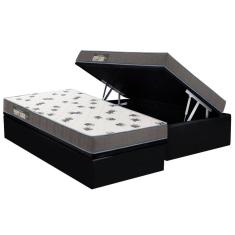 Cama Box Baú Solteiro: Colchão Espuma Ortobom D33 Light Saúde + Base crc Courano Black(88x188)