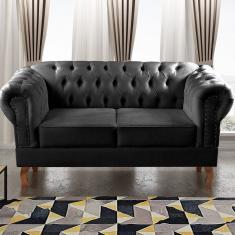 Sofá 2 Lugares Decoração Sara Recepção Dom Pedro Chesterfield Preto