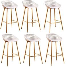 Conjunto Com 6 Banquetas Alta Com Encosto E Apoio Para Pés Clarice Nude