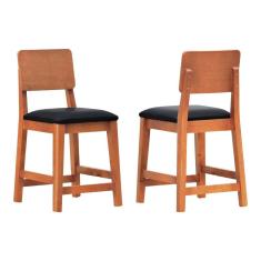 Kit 2 Banquetas Baixa-cadeiras Lyon Madeira Maciça Encosto Anatômico Assento Estofado Corano Amêndoa-preto