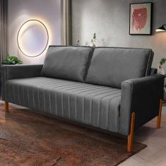Sofá 3 Lugares Hellen Capriccio Revestido Em Veludo 230cm Grafite