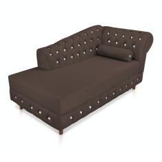 Divã Chesterfield 165 cm Capitonado com Strass Suede Marrom - D'Rossi