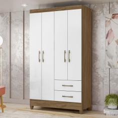 Guarda Roupa Solteiro 4 Portas 2 Gavetas Chile Moval Naturale/Branco