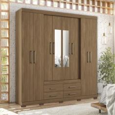 Guarda-roupa Casal 8 Portas 4 Gavetas com Pés e Espelhos Nápoles Jatoba