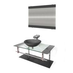 Gabinete de Vidro 80cm Inox com Cuba Redonda Grafite