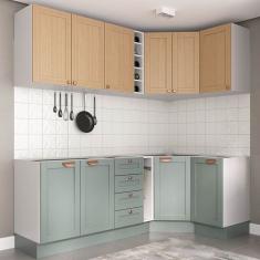 Cozinha Modulada 8 Peças sem Tampo 4 Aéreos e 4 Balcões Arizona Cabecasa Madeiramadeira Figueira/Menta