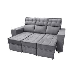 Sofá Retrátil E Reclinável 3 Lugares Londres 1.90cm Com Molas Suede Speciale Home Chumbo