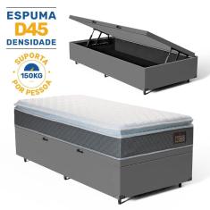 Cama Box Baú com Colchão de Espuma D45 Pillow Top Fort Comfort Solteiro 88cm
