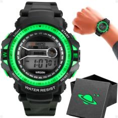 Relógio Digital Infantil Led Pulseira Silicone Ajustável + Caixa Ultra Premium Tema Planeta - Orizom Kids