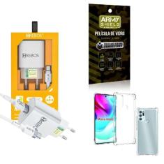 Kit Carregador Turbo + Capinha Motorola G60 S + Película 3D - Hrebos