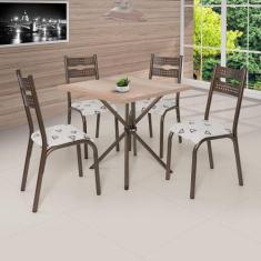 Conjunto Mesa e 4 Cadeiras Luna Ciplafe, Carvalho/Bronze/Bege Geometri