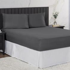 Jogo de Cama Casal King 400 Fios Percal 03 Peças Com Barra, Antiácaro,