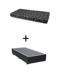 Cama Box Solteiro 88 Tecido Sintético Preto Com Colchão Solteiro 88 New York Preto D28 - 100% Espuma - 54x88x188