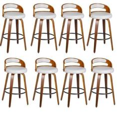 Kit 8 Banquetas para Cozinha Altas Giratórias Madeira Roma Rivatti
