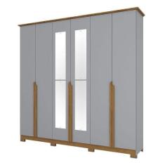 Guarda Roupa Casal Andréas 6 Portas Cinza Nature Com Espelho - Henn - 