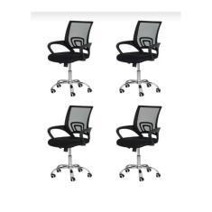 Kit 4 Cadeiras Executivas Para Escritório Giratória Preto