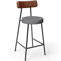 Banqueta Baixa Cozinha Sala De Jantar Bancada Milão L02 Couríssimo Marrom Cinza Escuro - Lyam Decor