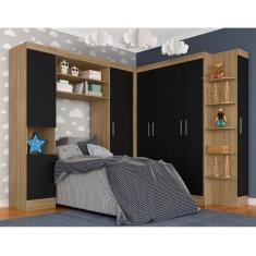 Guarda Roupa Modulado Solteiro Andrea Boreal/preto - Móveis Arapongas 