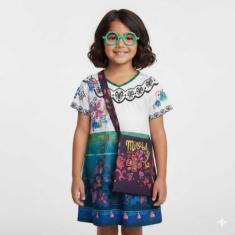Fantasia Roupa Infantil Filme Encanto Mirabel Óculos + Bolsa 2 aos 9 a