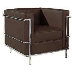 Sofá Le Corbusier Masculino LC 1 Lugar Inox Revestido em Tecido Sintético Marrom