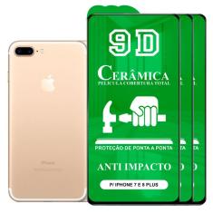 Kit 3x Película 9D Cerâmica iPhöne 7 e 8 Plus - Protetora Anti Impacto Queda Choque Shock Flexível Nano Gel