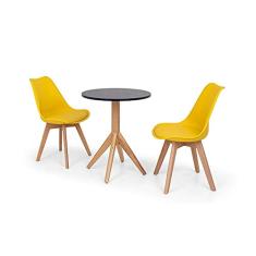 Conjunto Mesa de Jantar Maitê 60cm Preta com 2 Cadeiras Eames Wood Leda - Amarela