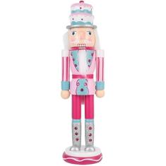 Enfeites de quebra-nozes de Natal rosa, figuras de quebra-nozes de madeira, decoração tradicional de estátua de quebra-nozes de 15 polegadas, decorações clássicas de coleção de Natal para prateleira d