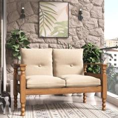 Namoradeira 2 Lugares Madeira Maciça Liz Multimóveis CR7002.T62 Imbuia/Bege