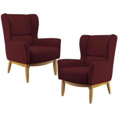Kit 02 Poltronas Decorativas Para Sala de Estar Milena Base Madeira Ve