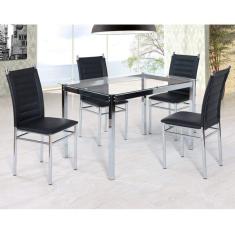 Conjunto Sala De Jantar Tokio Mesa 4 Cadeiras  Cromado/preto