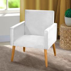 Poltrona Cadeira Decorativa Nina Encosto Alto Suede Branco