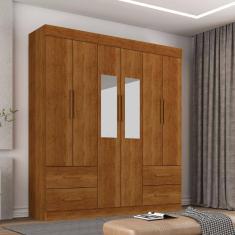 Guarda Roupa Casal Com Espelho 6 Portas 4 Gavetas New Verona Sallêto Móveis - Cinamomo