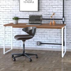 Mesa para Escritório Diretor Estilo Industrial 150cm Kuadra Lâmina Mel/Est.Branca