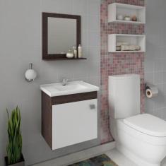 Gabinete Para Banheiro Irís 44 Cm Com  Espelho De Banheiro Mgm Móveis