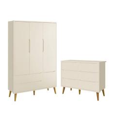 Jogo de Quarto Infantil Theo Guarda Roupa 3 Portas e Cômoda 6 Gavetas com Pés Amadeirado - Reller Móveis