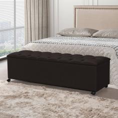 Recamier Baú com Rodízios Cancun 1,30m Linho Marrom Escuro