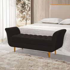 Recamier Pés Palito em Madeira Marajó 1,83m Capitonê Linho Marrom Escuro