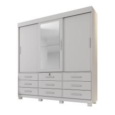 Guarda-Roupas Londres 3 Portas 9 Gavetas Com Espelho Benetil Branco