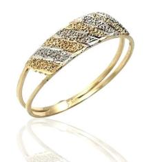 Anel de ouro 18k Trabalhado Branco e Amarelo - Elegancy Joias, 30