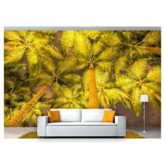 Papel De Parede Praia Mar Coqueiros Árvores Npr195 - Você Decora