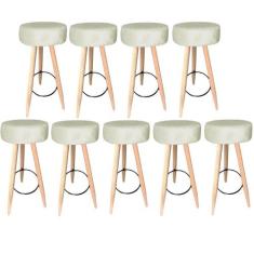 Kit 09 Banqueta Alta Flora Pés Palito em Madeira Branco  Bar Bistrô Co