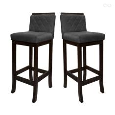 Kit 2 Banquetas Alta de Madeira Maciça Nice com Encosto Matelassê Sued