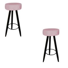 Kit 02 Banqueta Alta Flora Pés Palito em Madeira Preto  Bar Bistrô Coz