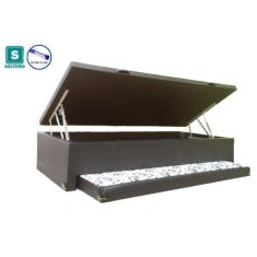 Cama Box Baú Solteiro Com Auxiliar Marrom Sintetico Espuma 88x188 com pistao a gás