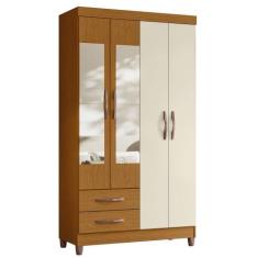 Guarda Roupa Âmbar Solteiro 4 Portas com Espelho Albatroz, Cinamomo/Of