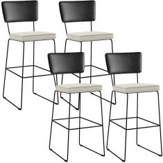 Kit 04 Banquetas Altas Preto Linho Champagne