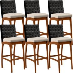 Kit 06 Banquetas Altas Mila Preto Linho Cru