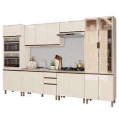 Cozinha Modulada Connect 6 Peças com Torre Quente 2 Fornos e Cristaleira - Móveis Henn Off White