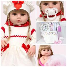 Boneca Reborn Yasmin de Vinil Siliconado Loira Fofa Acessórios - Cegon