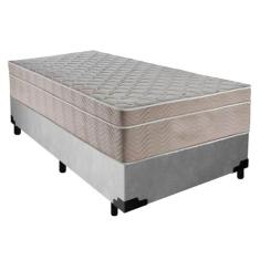 Cama Box Suede Solteiro + Colchão SerenePrime Molas Ensacadas 88x188x6